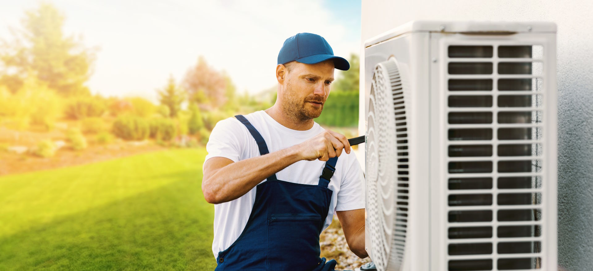 Engineer working on heat pump